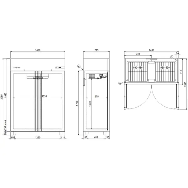 Koelkast | SMART | 1155L | RVS | -2°C/+8°C | Geforceerd | WiFi + App | 1480x715x2085(h)mm