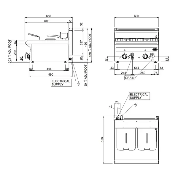 Friteuse | Elektrisch | 10+10L | 90°C/185°C | 18kW (400V) | Aftapkranen | 600x650x305/470(h)mm