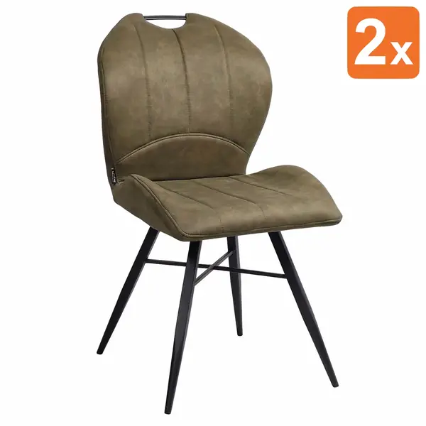 Stoelen | ELITE | Microvezel/Metaal | Olive | Zwarte Poten | Indoor | 2 Stuks | 540x640x880(h)mm