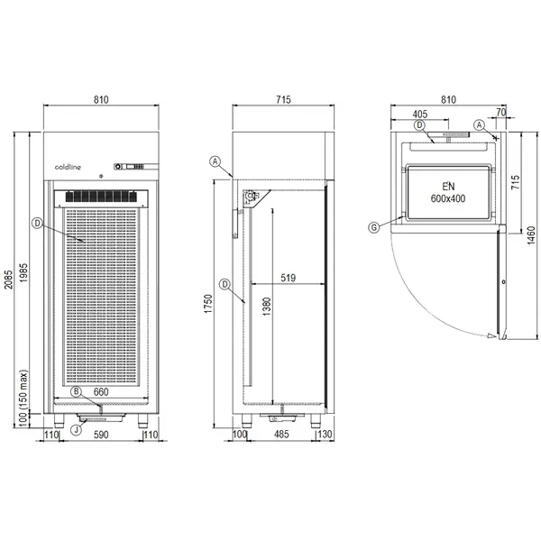 Bakkerijkoelkast | CLIMA | 573L (EN600x400) | RVS | -2°C/+10°C | Statisch + Ventilator | WiFi + App | 810x715x2085(h)mm