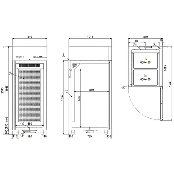 Bakkerijkoelkast | CLIMA | 872L (EN600x800) | RVS | -2°C/+10°C | Statisch + Ventilator | WiFi + App | 810x1015x2085(h)mm