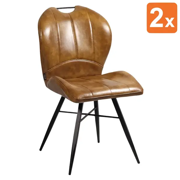 Stoelen | ELITE | Kunstleer/Metaal | Cognac | Zwarte Poten | Indoor | 2 Stuks | 540x640x880(h)mm