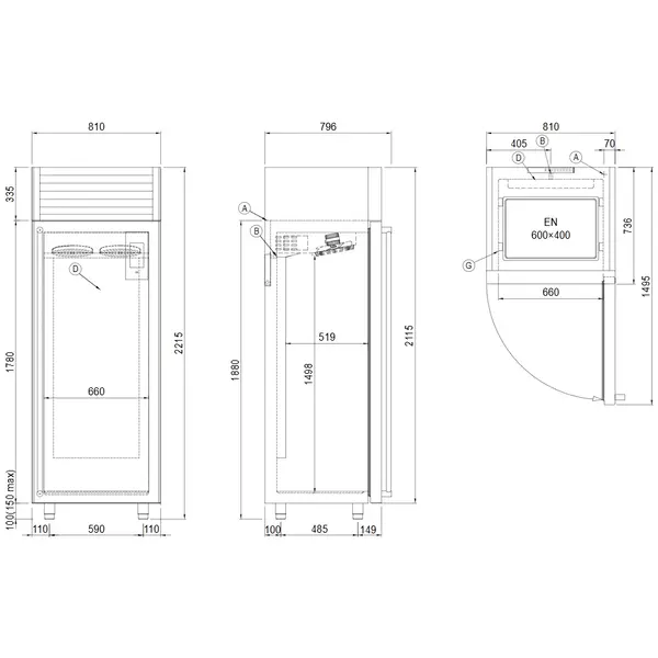 Koel-/Vrieskast | VISION | 622L (EN600x400) | RVS | +15°C/-30°C | Statisch + Ventilator | Touchscreen + App | 810x796x2215(h)mm