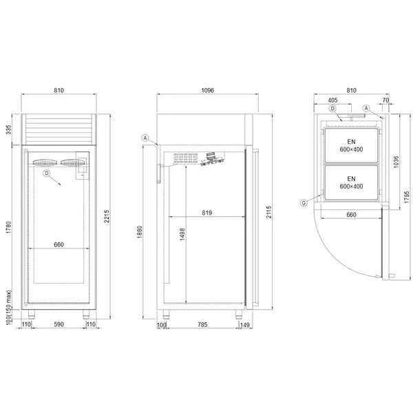 Koelkast | VISION | 947L (EN600x800) | RVS | -5°C/+15°C | Statisch + Ventilator | Touchscreen + App | 810x1096x2215(h)mm