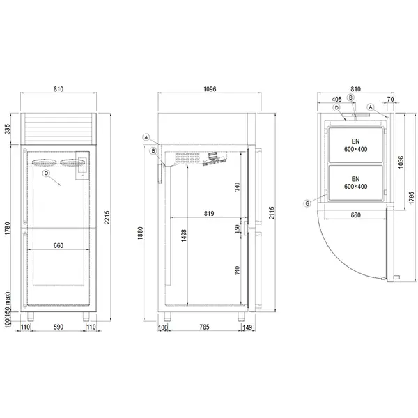 Koelkast | VISION | 947L (EN600x800) | RVS | -5°C/+15°C | Statisch + Ventilator | Touchscreen + App | 810x1096x2215(h)mm