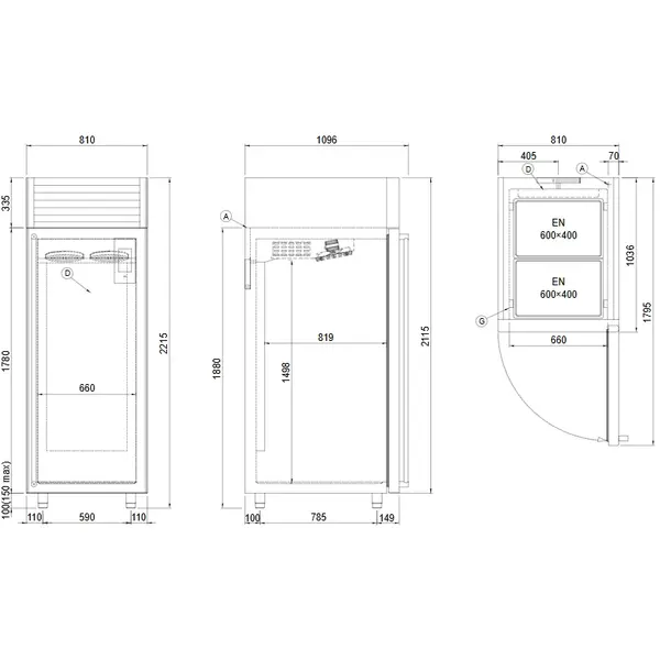 Koel-/Vrieskast | VISION | 947L (EN600x800) | RVS | +15°C/-30°C | Statisch + Ventilator | Touchscreen + App | 810x1096x2215(h)mm
