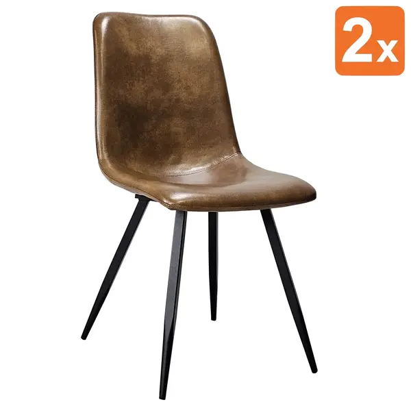 Stoelen | SPECTRA |  Kunstleer/Metaal | Dark Cognac | Zwarte Poten | Indoor | 2 Stuks | 540x610x860(h)mm