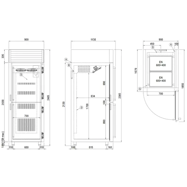 Koelkast | VISION | 1057L (EN600x800) | RVS | -5°C/+15°C | Statisch + Ventilator | Touchscreen + App | 900x1138x2465(h)mm