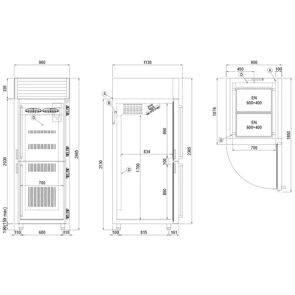 Koel-/Vrieskast | VISION | 1057L (EN600x800) | RVS | +15°C/-30°C | Statisch + Ventilator | Touchscreen + App | 900x1138x2465(h)mm