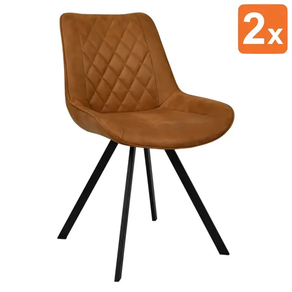 Stoelen | TES DIAMOND | Microvezel/Metaal | Cognac | Zwarte Poten | Indoor | 2 Stuks | 510x610x810(h)mm