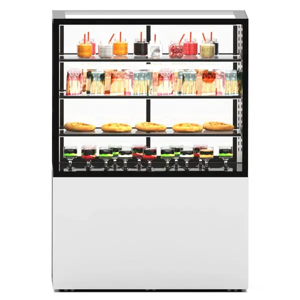 Neutrale Vitrine | INTEGRA | Wit/Zwart | 4 Niveaus | Zelfbediening | Wielen (Geremd) | 1000x600x1400(h)mm