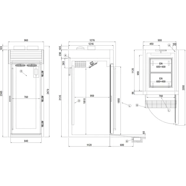 Inrijkoel-/Vrieskast | ROLL-IN VISION | 1558L (EN600x800) | RVS | +15°C/-30°C | Statisch + Ventilator | Touchscreen + App | 960x1276x2465(h)mm