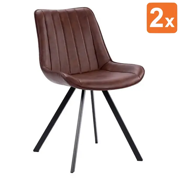 Stoelen | HERCULES | Kunstleer/Metaal | Brown | Zwarte Poten | Indoor | 2 Stuks | 510x610x810(h)mm
