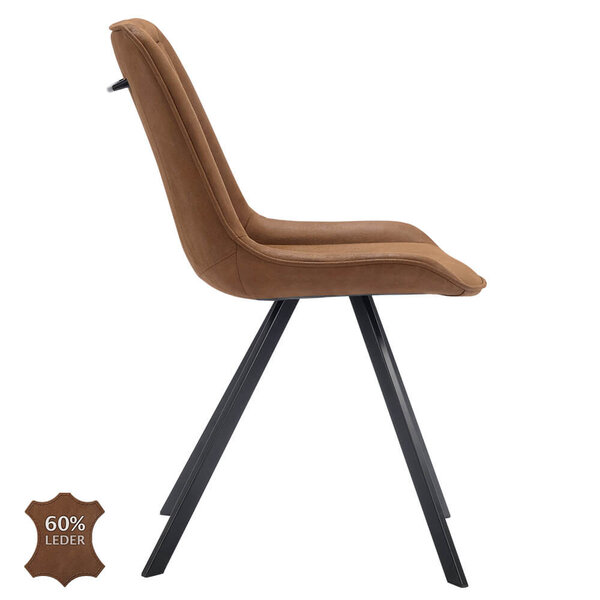 Stoelen | JORIS | Leer/Metaal | Camel | Zwarte Poten | Indoor | 2 Stuks | 510x600x850(h)mm