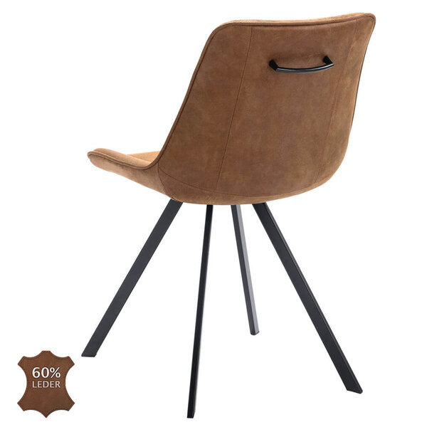 Stoelen | JORIS | Leer/Metaal | Camel | Zwarte Poten | Indoor | 2 Stuks | 510x600x850(h)mm