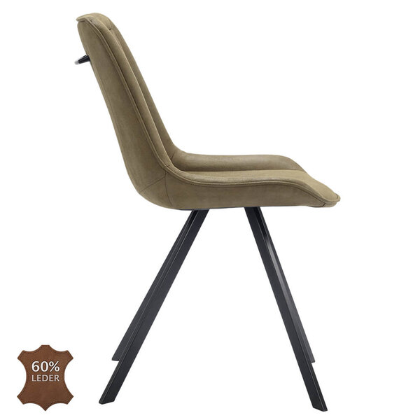 Stoelen | JORIS | Leer/Metaal | Moss | Zwarte Poten | Indoor | 2 Stuks | 510x600x850(h)mm