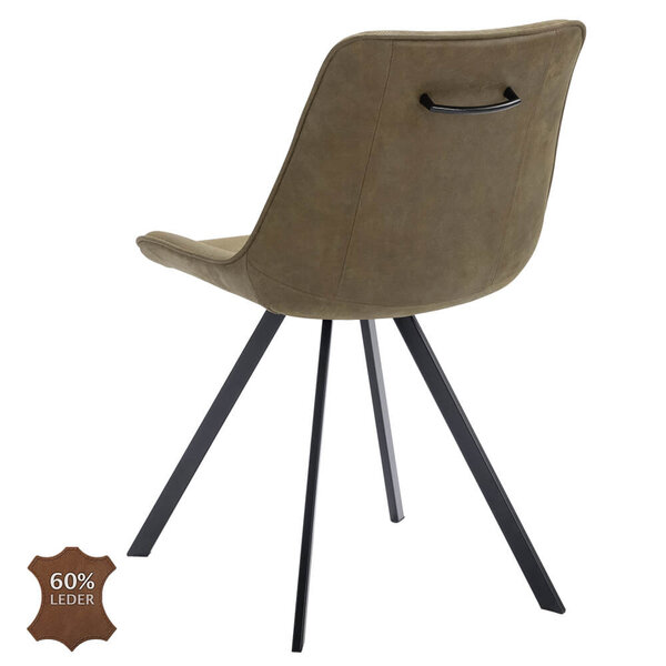 Stoelen | JORIS | Leer/Metaal | Moss | Zwarte Poten | Indoor | 2 Stuks | 510x600x850(h)mm