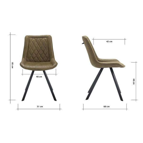 Stoelen | JORIS | Leer/Metaal | Moss | Zwarte Poten | Indoor | 2 Stuks | 510x600x850(h)mm