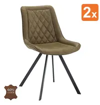 HC Stoelen | JORIS | Leer/Metaal | Moss | Zwarte Poten | Indoor | 2 Stuks | 510x600x850(h)mm 