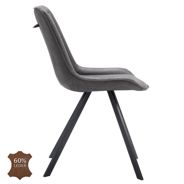 Stoelen | JORIS | Leer/Metaal | Graphite | Zwarte Poten | Indoor | 2 Stuks | 510x600x850(h)mm
