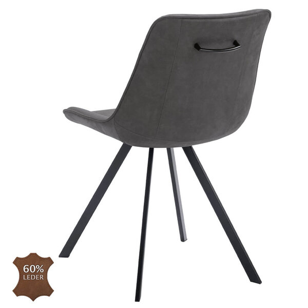 Stoelen | JORIS | Leer/Metaal | Graphite | Zwarte Poten | Indoor | 2 Stuks | 510x600x850(h)mm