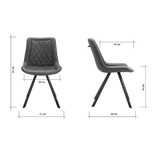 Stoelen | JORIS | Leer/Metaal | Graphite | Zwarte Poten | Indoor | 2 Stuks | 510x600x850(h)mm