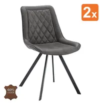 HC Stoelen | JORIS | Leer/Metaal | Graphite | Zwarte Poten | Indoor | 2 Stuks | 510x600x850(h)mm 