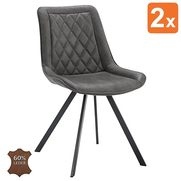 Stoelen | JORIS | Leer/Metaal | Graphite | Zwarte Poten | Indoor | 2 Stuks | 510x600x850(h)mm