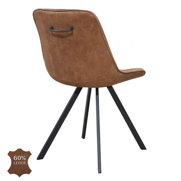 Stoelen | CARMEN | Leer/Metaal | Camel | Zwarte Poten | Indoor | 2 Stuks | 510x600x830(h)mm