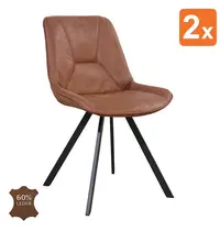 HC Stoelen | CARMEN | Leer/Metaal | Camel | Zwarte Poten | Indoor | 2 Stuks | 510x600x830(h)mm 