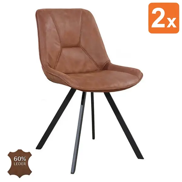 Stoelen | CARMEN | Leer/Metaal | Camel | Zwarte Poten | Indoor | 2 Stuks | 510x600x830(h)mm