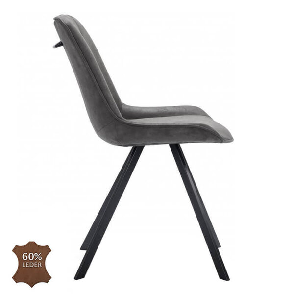 Stoelen | CARMEN | Leer/Metaal | Graphite | Zwarte Poten | Indoor | 2 Stuks | 510x600x830(h)mm