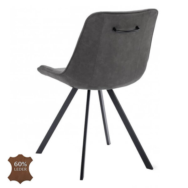 Stoelen | CARMEN | Leer/Metaal | Graphite | Zwarte Poten | Indoor | 2 Stuks | 510x600x830(h)mm
