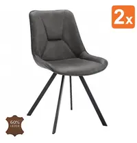 HC Stoelen | CARMEN | Leer/Metaal | Graphite | Zwarte Poten | Indoor | 2 Stuks | 510x600x830(h)mm 