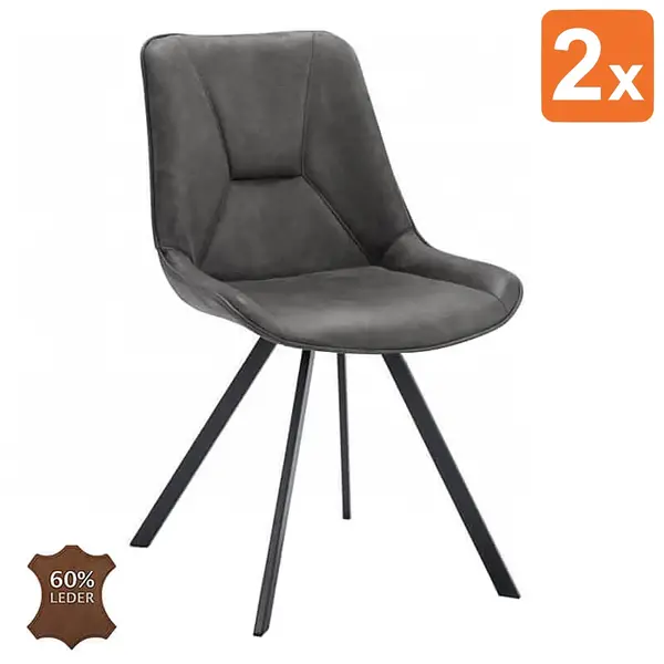 Stoelen | CARMEN | Leer/Metaal | Graphite | Zwarte Poten | Indoor | 2 Stuks | 510x600x830(h)mm