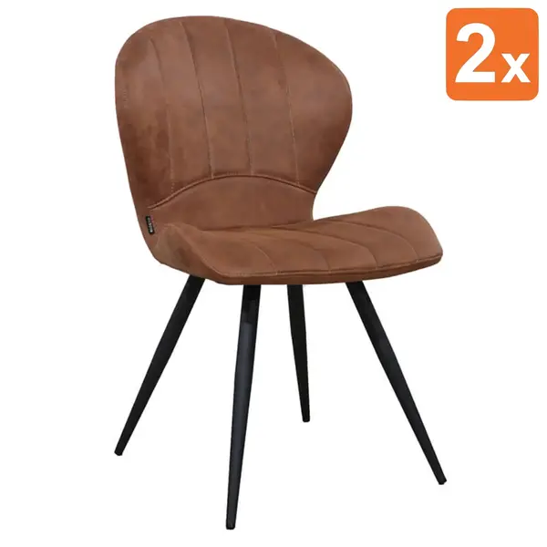 Stoelen | MAGIC | Microvezel/Metaal | Cognac | Zwarte Poten | Indoor | 2 Stuks | 520x610x880(h)mm