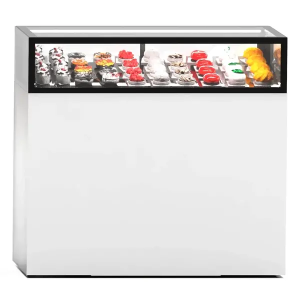 Neutrale Vitrine | INTEGRA | Wit/Zwart | 1 Niveau | Wielen (Geremd) | 1200x600x1150(h)mm
