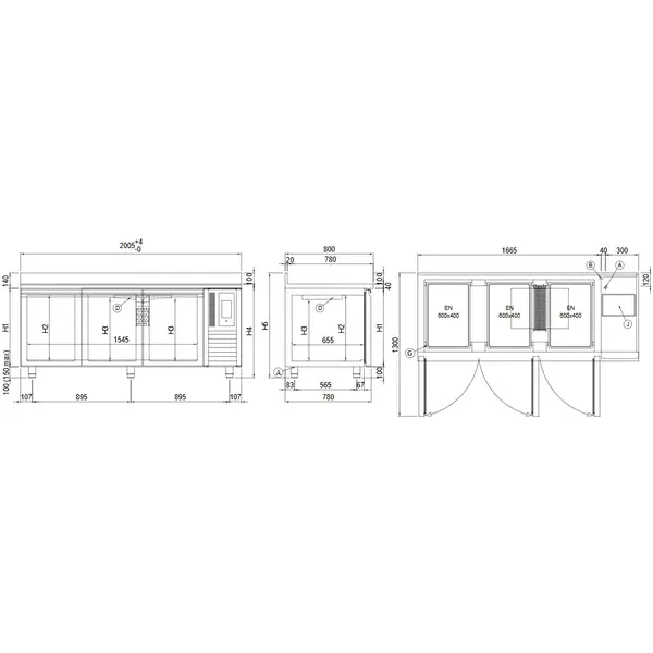 Bakkerij Koelwerkbank | VISION | 607L | 3 Deuren (EN600x400) | -5°C/+15°C | Statisch + Ventilator | Touchscreen + App | 2005x800x850(h)mm