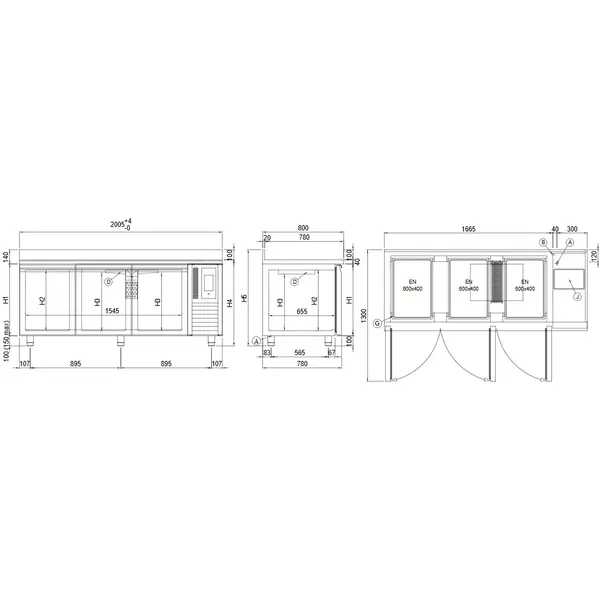 Bakkerij Koelwerkbank | VISION | 557L | 3 Deuren (EN600x400) | -5°C/+15°C | Statisch + Ventilator | Touchscreen + App | Achteropstand | 2005x800x900(h)mm