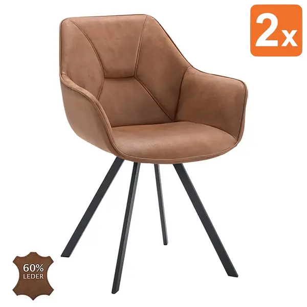 Stoelen | BELI | Leer/Metaal | Camel | Zwarte Poten | Indoor | 2 Stuks | 600x620x850(h)mm