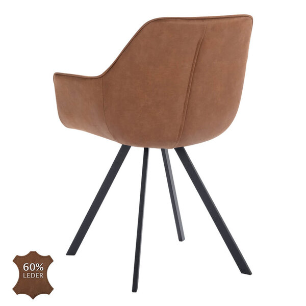 Stoelen | BELI | Leer/Metaal | Camel | Zwarte Poten | Indoor | 2 Stuks | 600x620x850(h)mm