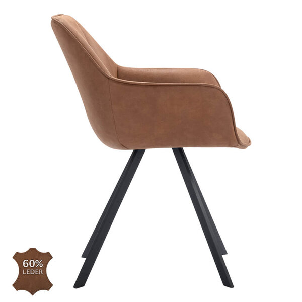Stoelen | BELI | Leer/Metaal | Camel | Zwarte Poten | Indoor | 2 Stuks | 600x620x850(h)mm