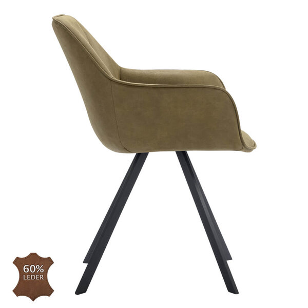 Stoelen | BELI | Leer/Metaal | Moss | Zwarte Poten | Indoor | 2 Stuks | 600x620x850(h)mm