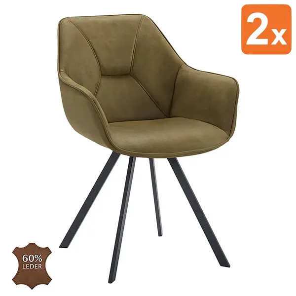 Stoelen | BELI | Leer/Metaal | Moss | Zwarte Poten | Indoor | 2 Stuks | 600x620x850(h)mm