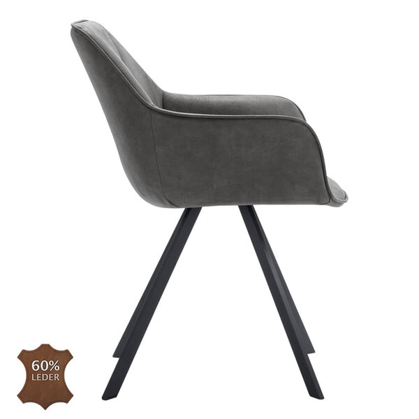 Stoelen | BELI | Leer/Metaal | Graphite | Zwarte Poten | Indoor | 2 Stuks | 600x620x850(h)mm