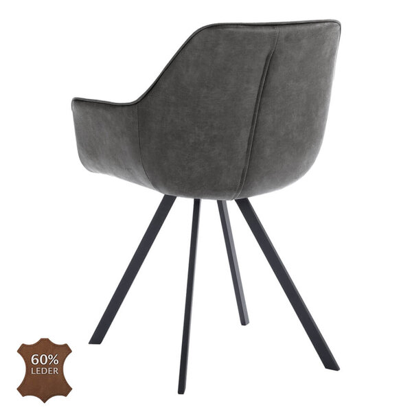 Stoelen | BELI | Leer/Metaal | Graphite | Zwarte Poten | Indoor | 2 Stuks | 600x620x850(h)mm