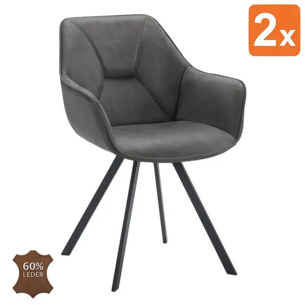 Stoelen | BELI | Leer/Metaal | Graphite | Zwarte Poten | Indoor | 2 Stuks | 600x620x850(h)mm