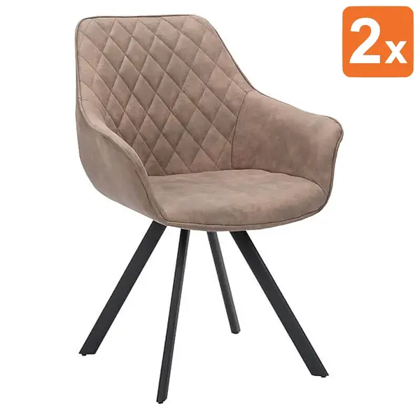 Stoelen | TITAN DIAMOND | Microvezel/Metaal | Mocca | Zwarte Poten | Indoor | 2 Stuks | 570x560x850(h)mm