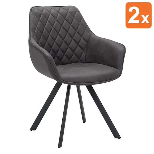 Stoelen | TITAN DIAMOND | Microvezel/Metaal | Grey | Zwarte Poten | Indoor | 2 Stuks | 570x560x850(h)mm