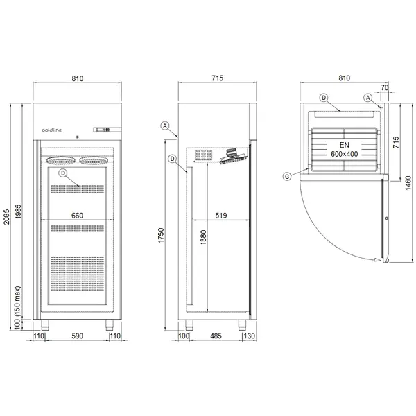 Bakkerij Koelkast | WIND | 573L (EN600x400) | RVS | -5°C/+10°C | Geforceerd | WiFi + App | 810x715x2085(h)mm